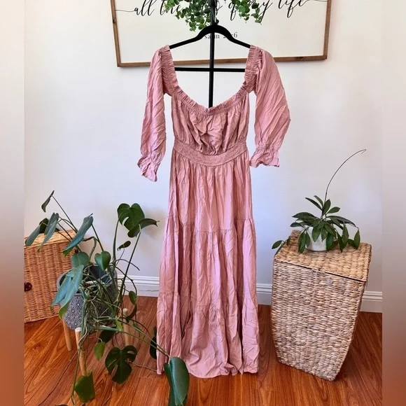 NWT Super beautiful off the shoulder, dusty Rose mocked country side dress - Picture 2 of 8